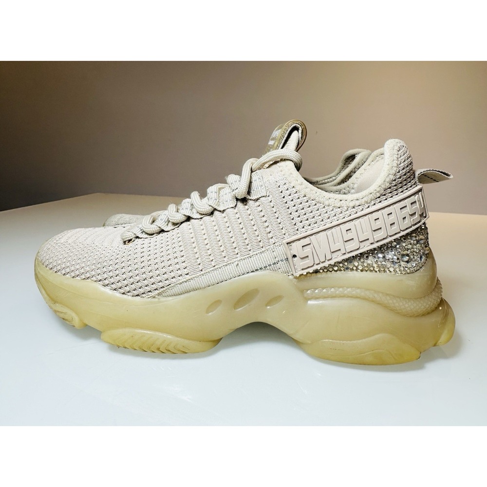 Steve Madden SM NY90 Sneakers Beige Rhinestone Breathable Womens Sz 7.5